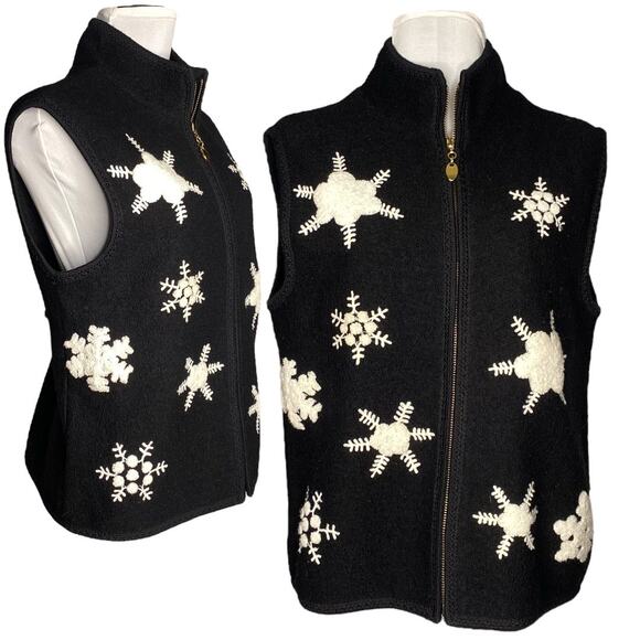Lisa International Boiled Wool Snowflake Sweater Vest Women S Whimsigoth Cottage - Picture 1 of 10